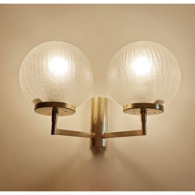 Vintage Double Glass Brass Sconces, Set of 2 For Sale - Image 4 of 18