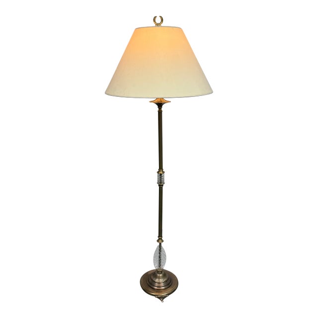 Brass + Cut Glass Floor Lamp, Vintage. For Sale