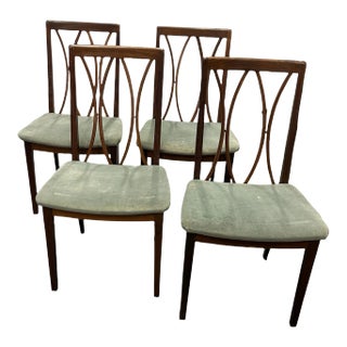 1970s Vintage G-Plan Dining Chairs British Fresco Danish Mid Century Modern Teak Wood Upholstered - Set of 4 For Sale