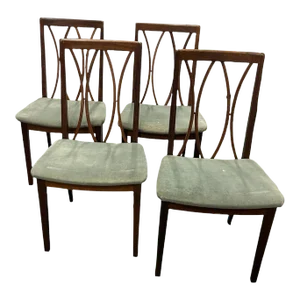 1970s Vintage G-Plan Dining Chairs British Fresco Danish Mid Century Modern Teak Wood Upholstered - Set of 4