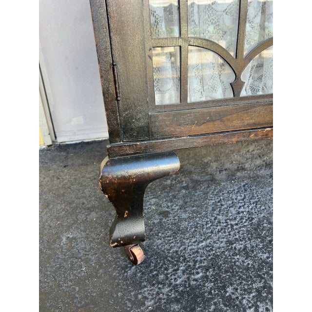 Antique Pie Safe or Book Cabinet Glass Doors & Wheels For Sale - Image 11 of 11