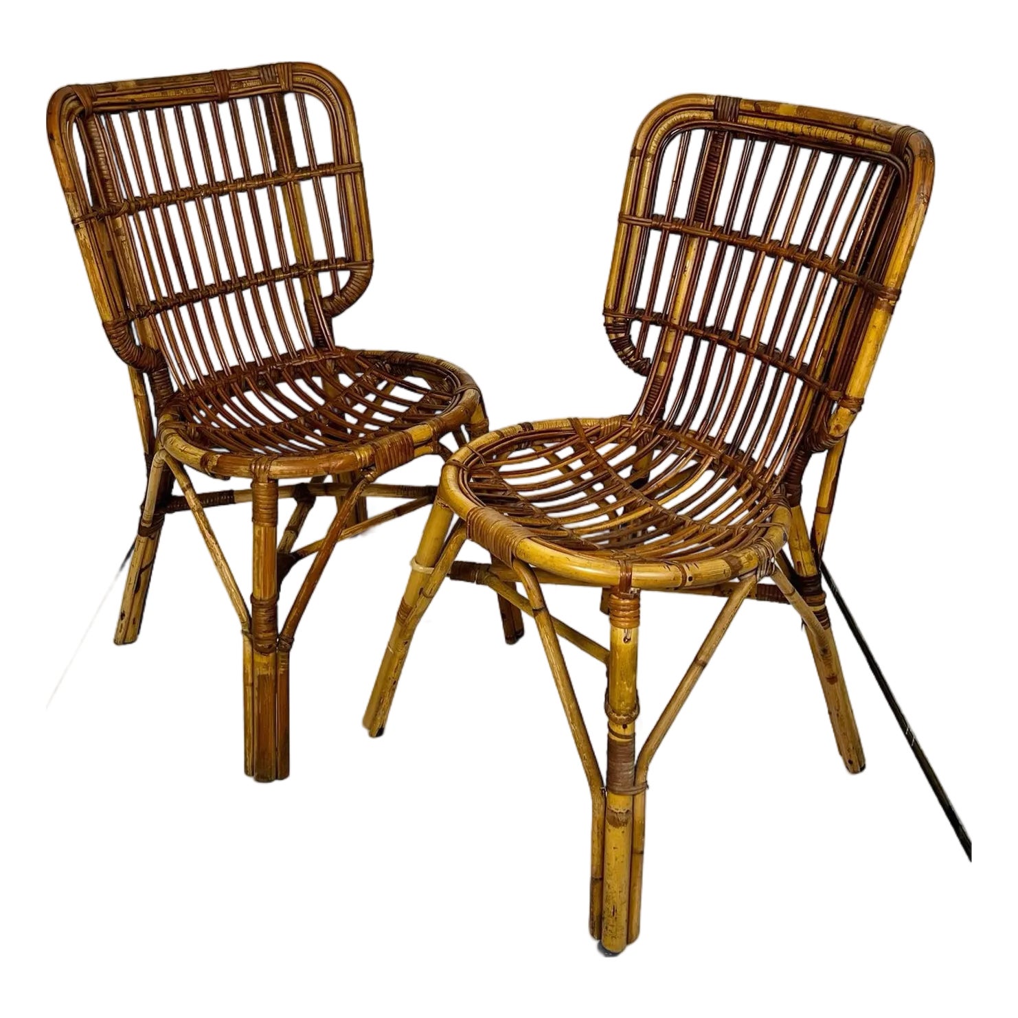 Vintage Pencil Reed Rattan Side Chairs- A Pair | Chairish