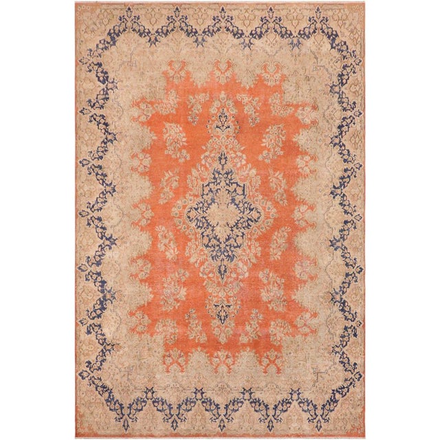 Shabby CHic 1990's Vintage Orange/Blue Wool Rug - 9'8'' X 12'11'' For Sale - Image 9 of 10