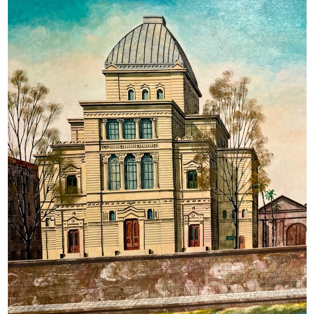 Brown Tonino Caputo, Large Oil Painting Italian Synagogue Rome Antonio Caputo Architecture Judaica For Sale - Image 8 of 13