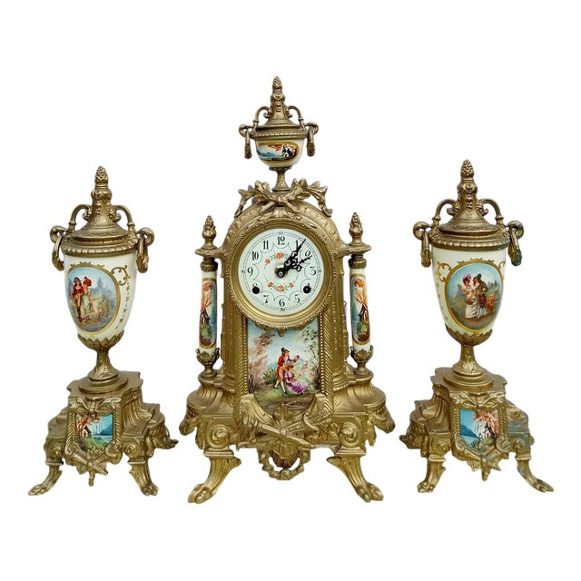 Vintage Imperial Mantel Clock with Urns by Franz Hermle Lancini, 1980s, Set of 3 For Sale