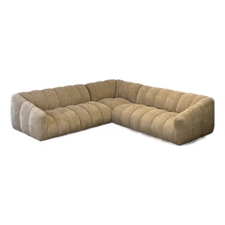 Low Profile Channel Sectional in Beige For Sale