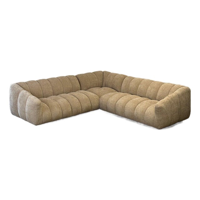 Low Profile Channel Sectional in Beige For Sale