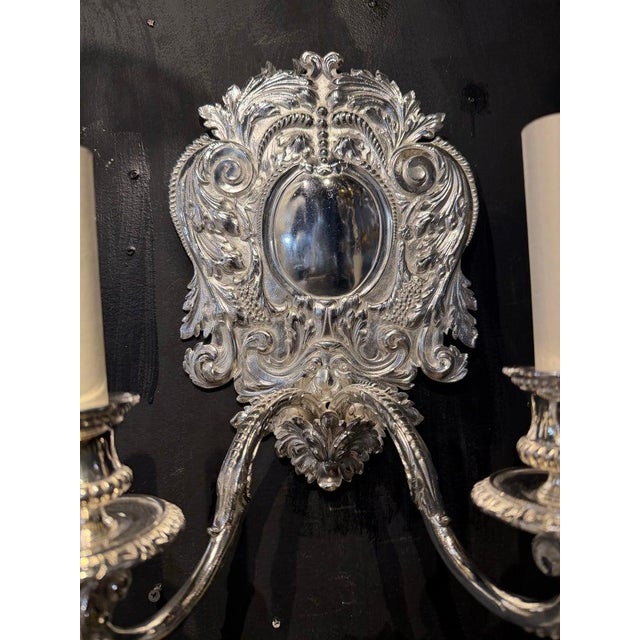 1900 - 1909 1900 Baroque Caldwell Silver Plated Sconces - Pair For Sale - Image 5 of 8