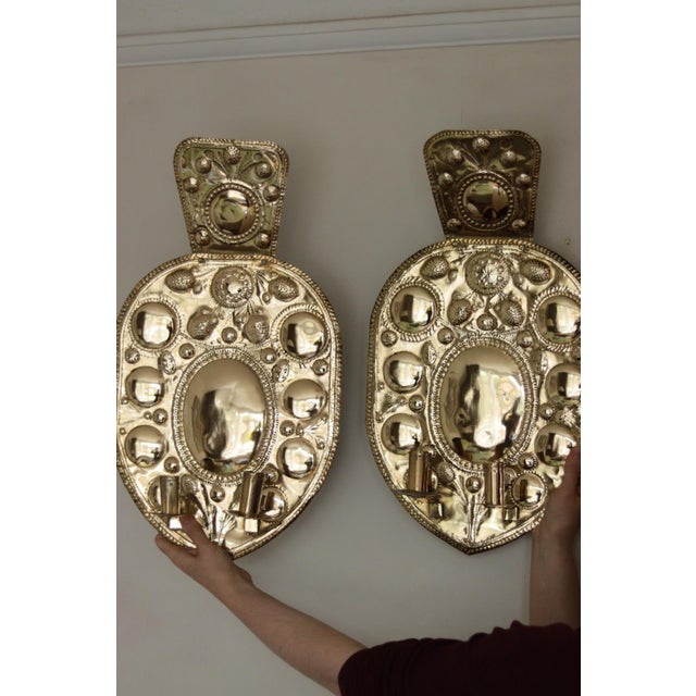 Mid-Century Baroque Swedish Brass Sconces, Set of 2 For Sale - Image 11 of 12
