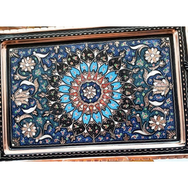 Handmade Floral Circle Engraved Service Tray with Handles For Sale - Image 6 of 10