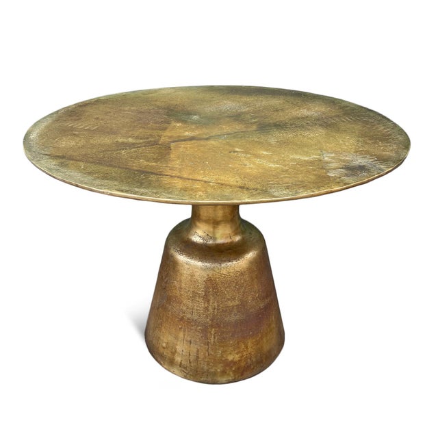 Metal Brass Finish Industrial Modern Round Dining Table For Sale - Image 7 of 11