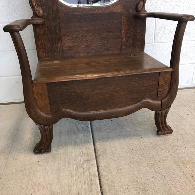 Antique Oak Hall Tree With Mirror and Storage Bench Chairish