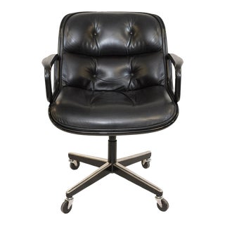 Knoll Pollock Executive Chair in Original Black Leather, Matte Black Frame For Sale