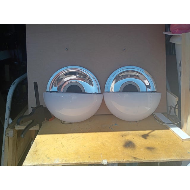 Silver Custom Made Large Glass and Silver Plated Wall Scones a Pair For Sale - Image 8 of 10