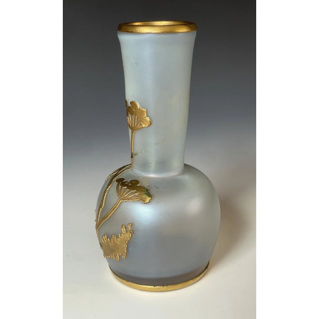 Fine Antique Art Nouveau Iridescent Satin Glass Vase W/ Gilt Bronze Overlay For Sale - Image 9 of 15