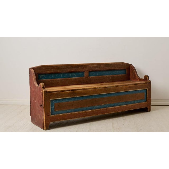 19th Century Antique Swedish Folk Art Bench with Storage, 1860s For Sale - Image 5 of 11