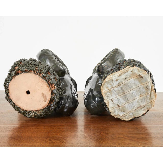 Pair of Neoclassical Style Jade Rams Head Pottery Sculptures For Sale - Image 12 of 13