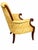 Vintage Wingback Lounge Chair With Solid Wood Frame & Yellow Damask Upholstery For Sale - Image 4 of 9