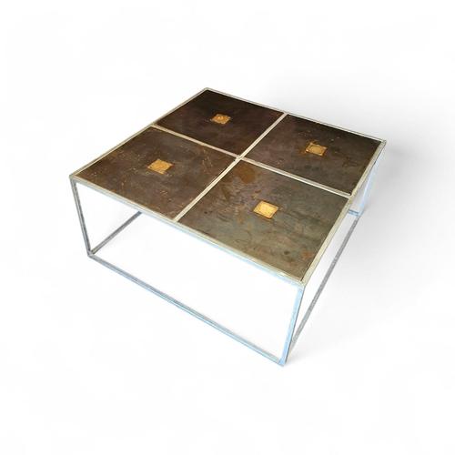 Brutalist Coffee Table in Metal and Copper with Steel Tops, 1980s For Sale - Image 9 of 9