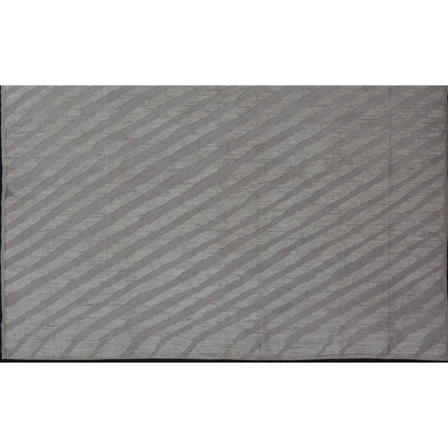 Modern Rug in Wool With Sub-Geometric Slanted Linear Design in Cream and Taupe 9'4 X 11'9 For Sale - Image 10 of 12