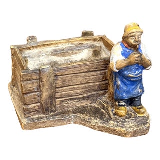 19th Century French Painted Figural Gardener Cachepot Planter For Sale