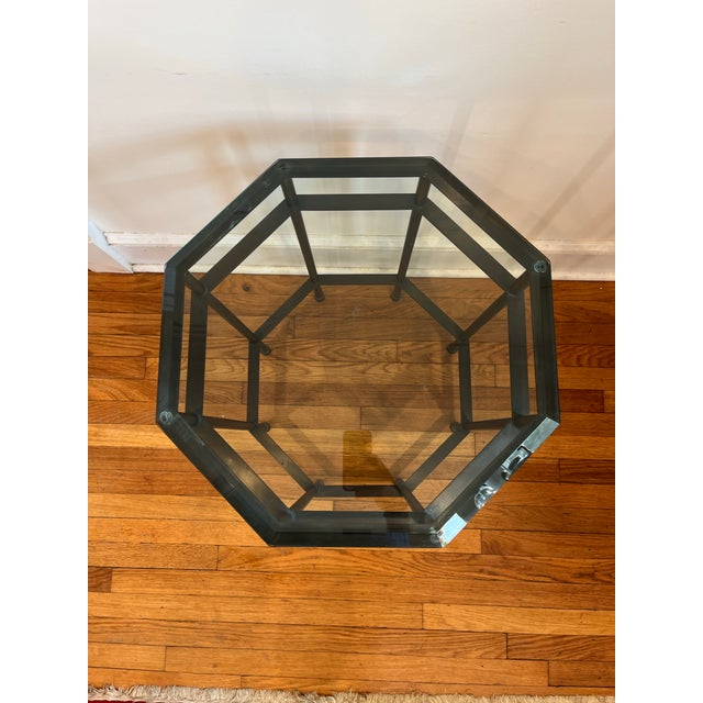 Black Patinated Brass and Beveled Glass Octagonal Side Table Campaign Style For Sale - Image 8 of 12