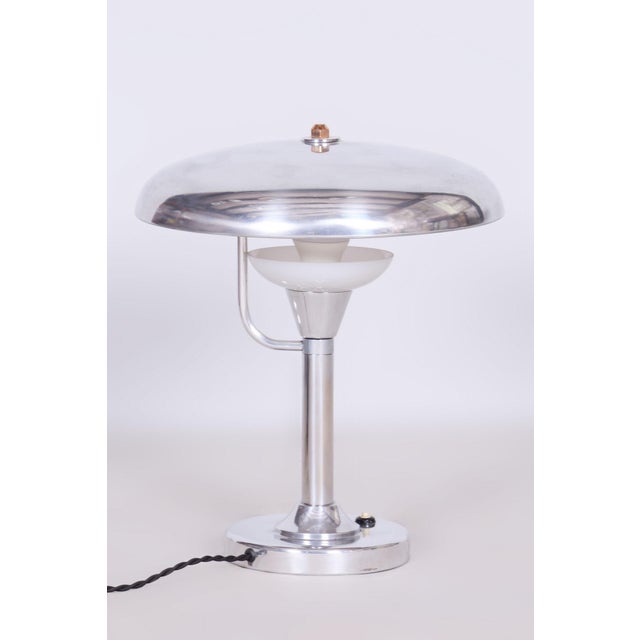 Bauhaus Table Lamp in Nickle-Plated Steel attributed to Franta Anýž, Czechia, 1920s For Sale - Image 9 of 9