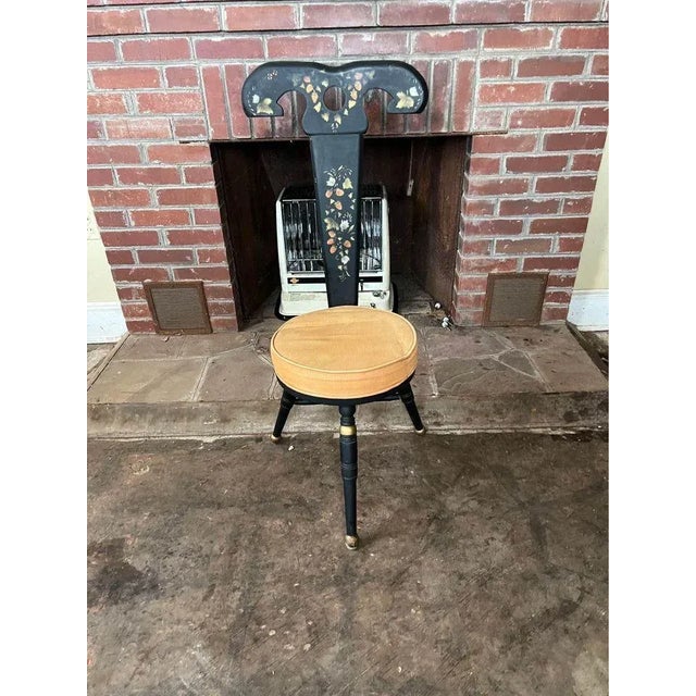 Wood Mid 20th Century Vintage Mother of Pearl Inlaid 3 Leg High Back Chair For Sale - Image 7 of 10