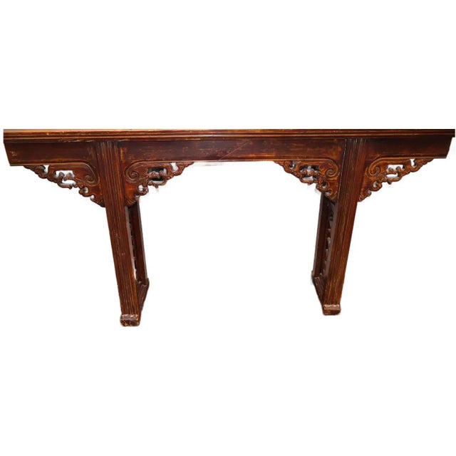Antique 19th C. Chinese Qing Dynasty Dragon Altar Table – Solid Elmwood Console For Sale - Image 4 of 13