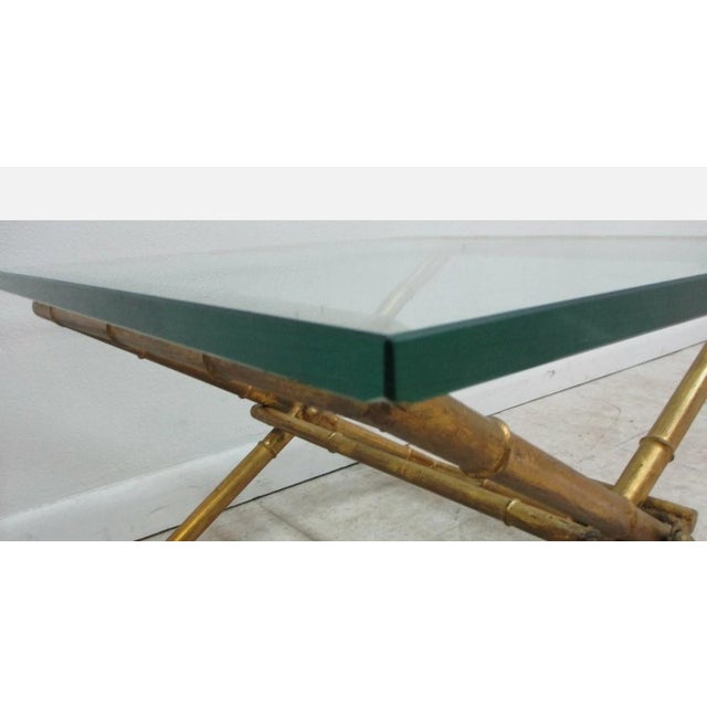 Metal Vintage Gold Gilt Faux Bamboo Campaign X Base End Table Italian Regency A For Sale - Image 7 of 9