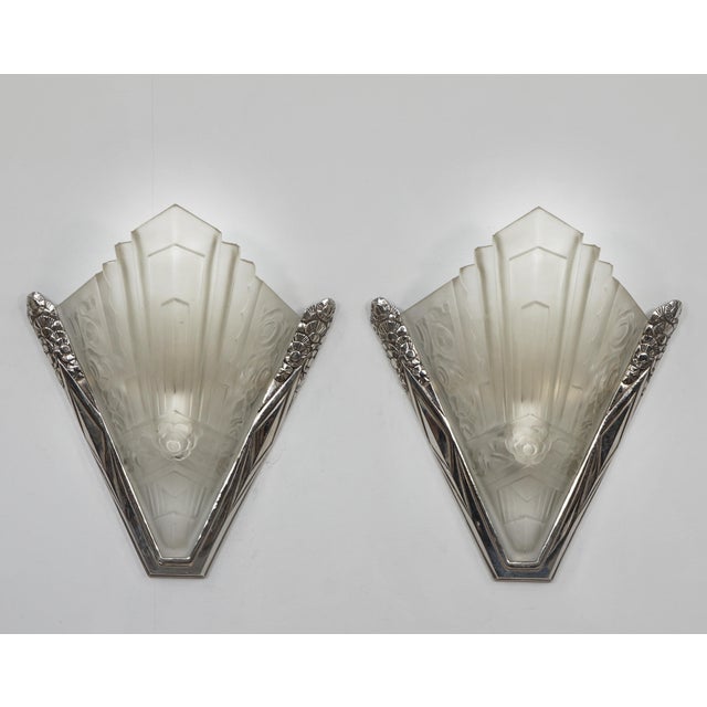 1930s French Art Deco Wall Sconces by Sevb France - A Pair For Sale - Image 4 of 10