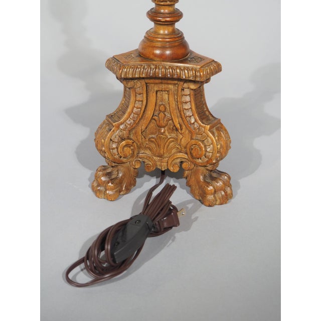 19th Century French Louis XIV Style Carved Wooden Candlestick Lamp For Sale - Image 16 of 17