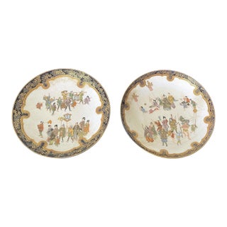 Pair Japanese Satsuma Plates with Miniature Decoration by Kinkozan For Sale