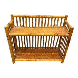 Tortoise Bamboo Rattan Double Shelf For Sale