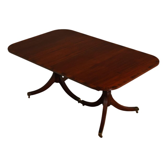 Regency Style Banded Mahogany Double Pedestal Dining Table With 2 Leaves For Sale