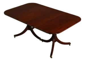 Regency Style Banded Mahogany Double Pedestal Dining Table With 2 Leaves