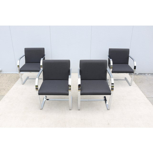 Bauhaus Ludwig Mies Van Der Rohe Brno Flat Bar Chairs in Gray Wool by Gordon - Set of 4 For Sale - Image 3 of 18