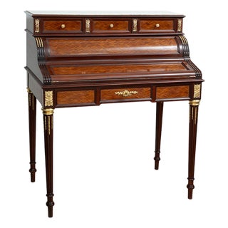 Antique Napoleon III Roller Desk in Polychrome Wood, France, 19th Century For Sale