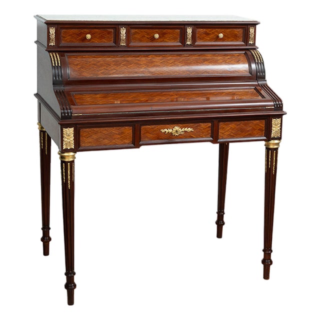 Antique Napoleon III Roller Desk in Polychrome Wood, France, 19th Century For Sale