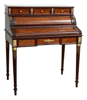 Antique Napoleon III Roller Desk in Polychrome Wood, France, 19th Century