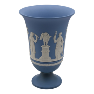 1960s Wedgwood Blue Jasperware Cameo Cherubs Neoclassical Pedestal Vase