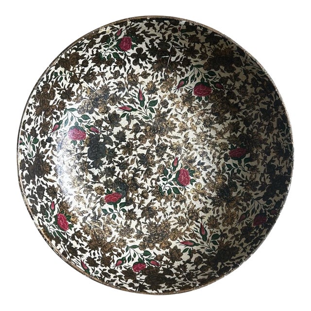 Vintage Japanese Highmount Floral Rose Print Highmount Paper Mache Serving Bowl For Sale