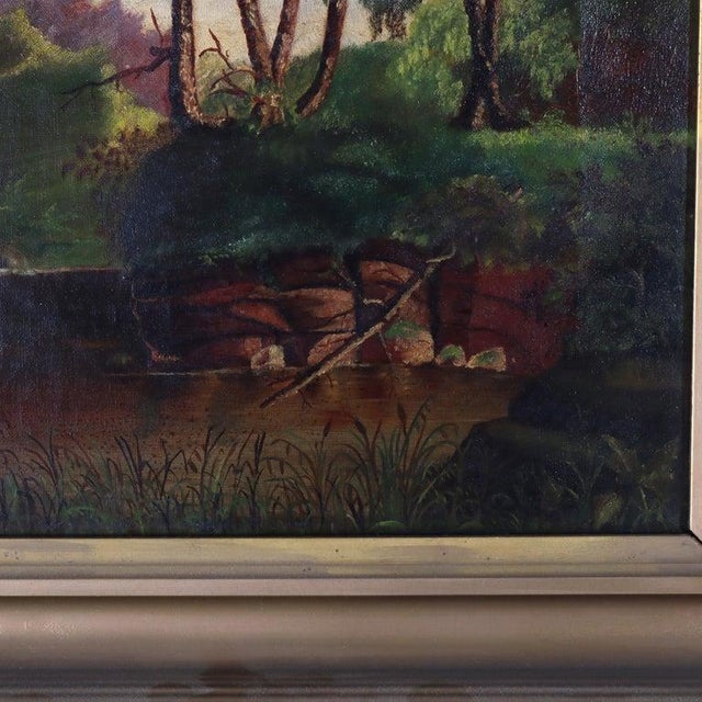 Antique Hudson River School Oil On Canvas Landscape Painting Unsigned C1900 Measures - 20 5/8" x 24 7/8" x 2 3/8" An...