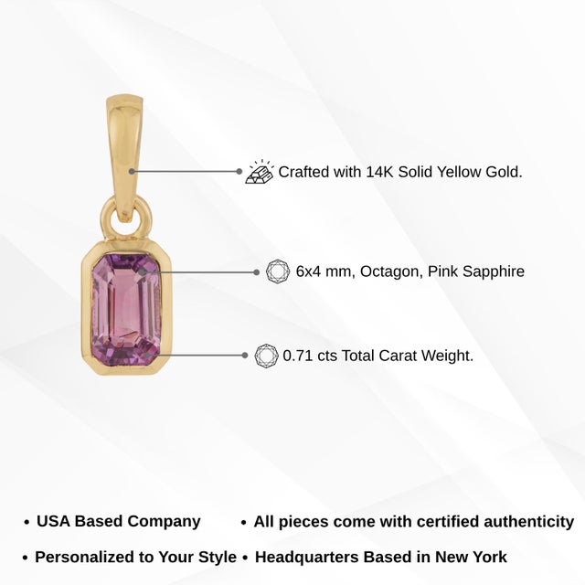 14k Solid Gold Modern Pink Sapphire Dainty Charm Pendant for Her For Sale - Image 13 of 16