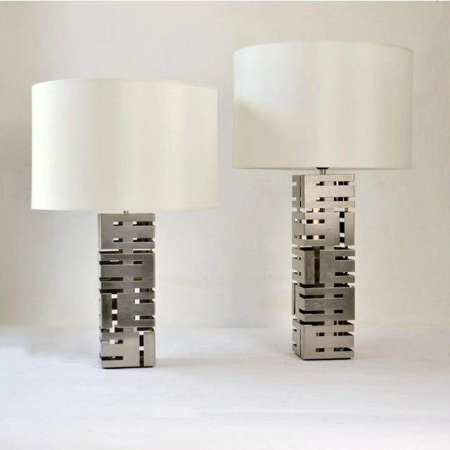 Square Stainless Steel Table Lamps by Laurel Company, Set of 2 For Sale - Image 17 of 18