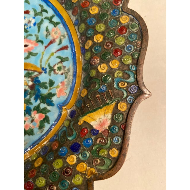 Paint Pair of Early 20th Century Chinese Cloisonné Enamel Plates For Sale - Image 7 of 12