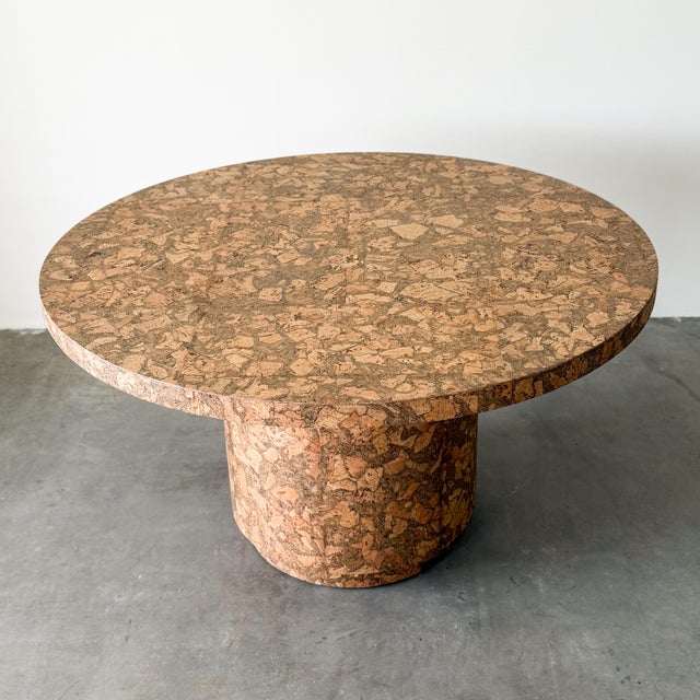 Brown Vintage MCM Round Cork Dining Table 70s For Sale - Image 8 of 10