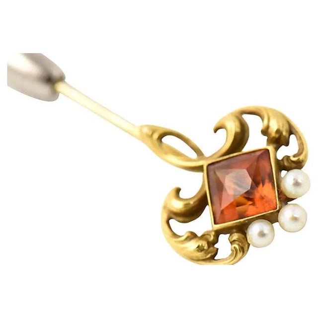 Early 20th Century Art Nouveau Jeweled Yellow Gold Stickpin Brooch by Whiteside & Blank For Sale - Image 5 of 5