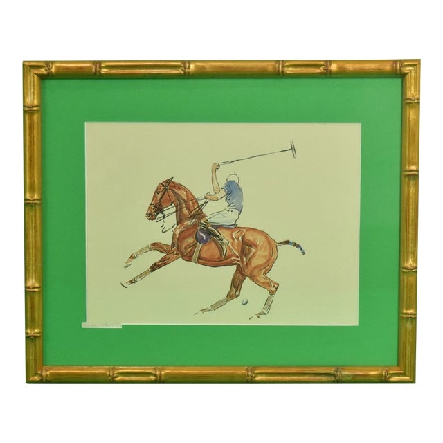 Mid 20th Century Paul Desmond Brown Polo Player Watercolor For Sale