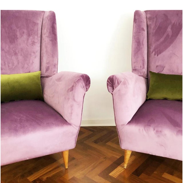 Pair of Vintage 1950s Top Armchairs - Design - Year: Circa 1950 Condition: Excellent, Restored and Reupholstered in Mauve...